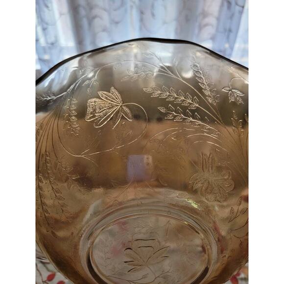 Vintage Floragold Louisa Bowl, Depression Glass, Iridescent Ruffled, 11-1/2 inch - Picture 5 of 6